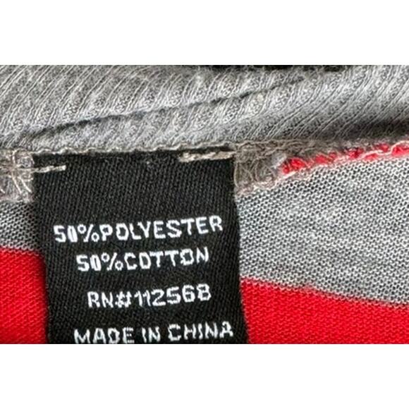 Miss Me Small Top Striped Red Gray Bling Asymetrical Shark Hem Chevron Top - Picture 5 of 8